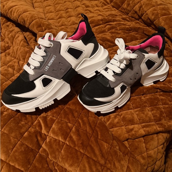 Les Hommes Black White and Pink Men's Sneakers